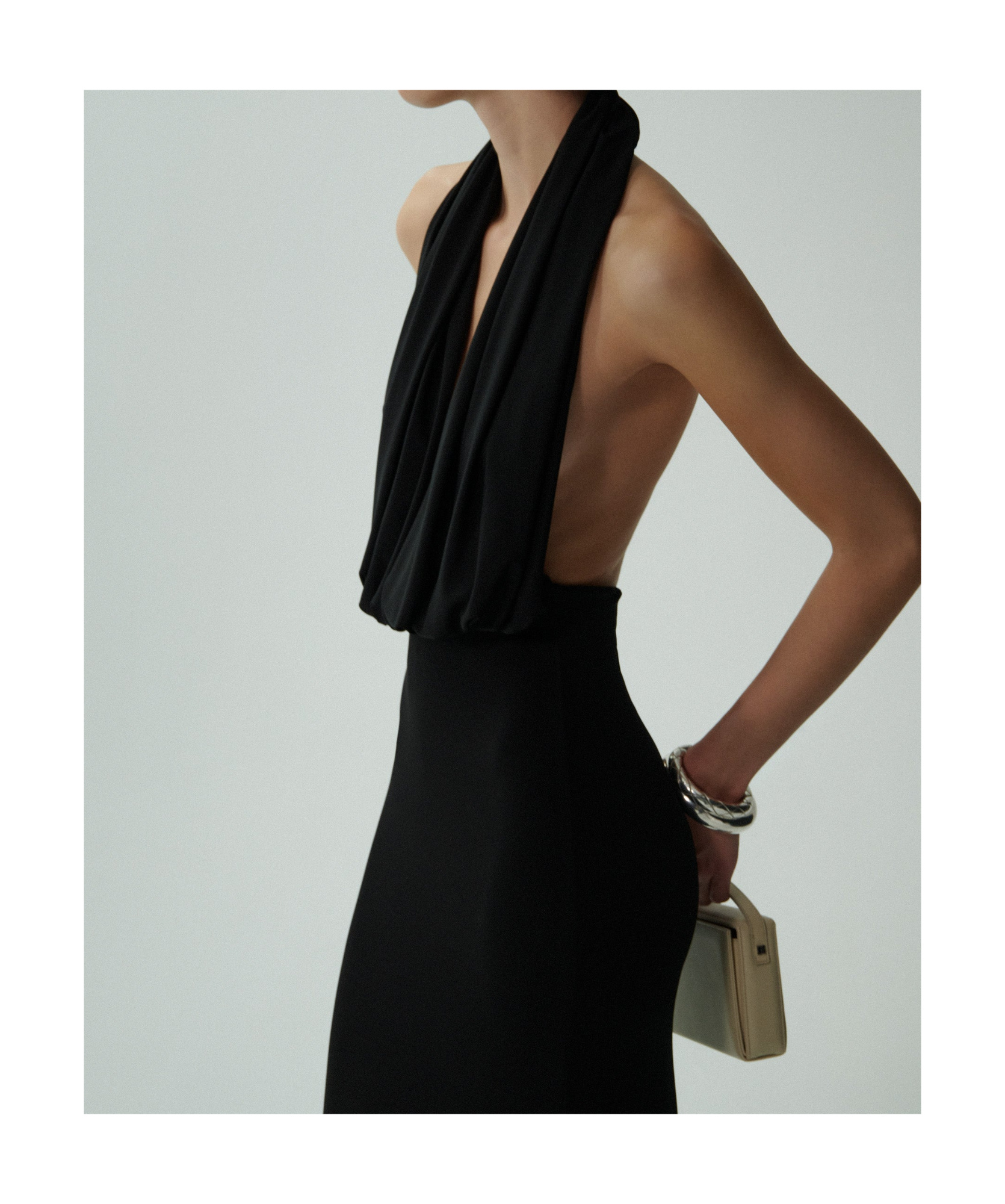 Magda Butrym Draped Stretch-satin Halterneck Gown In Black