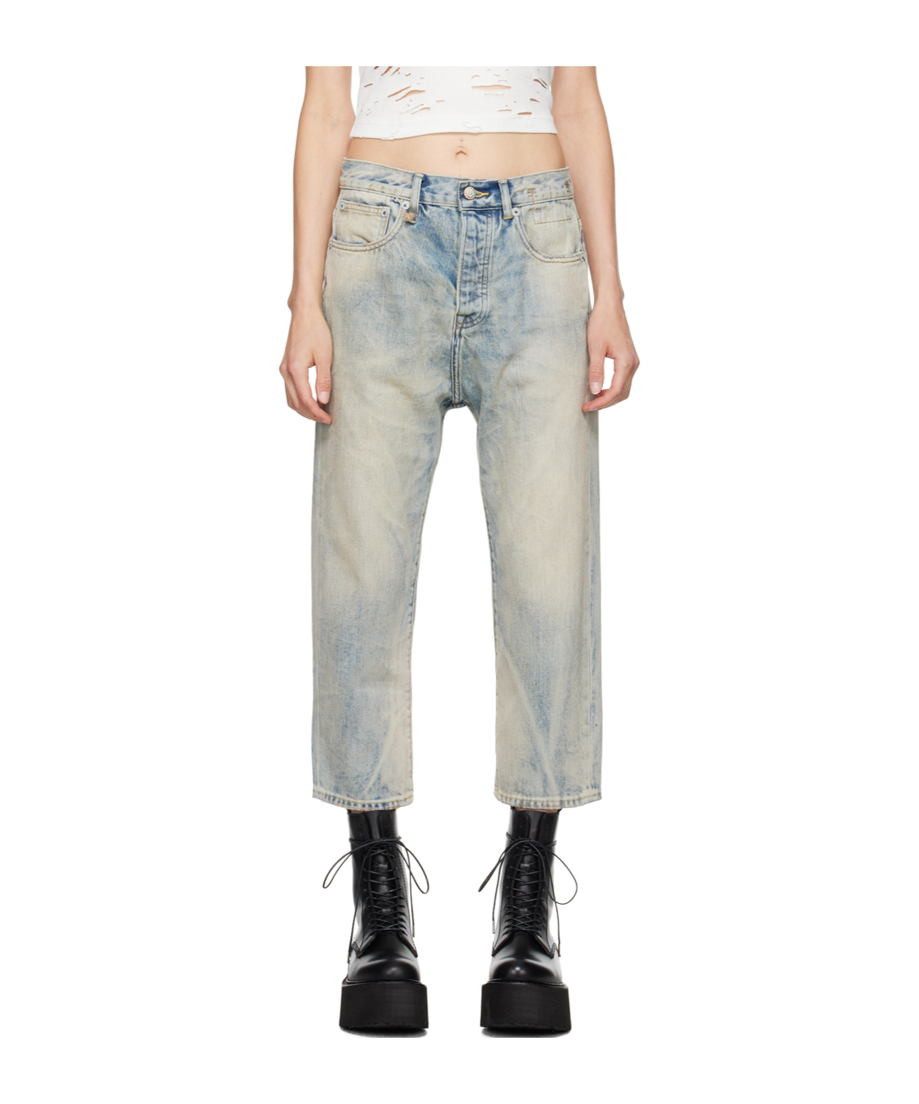 R13 Tailored Drop Denim Pants In White