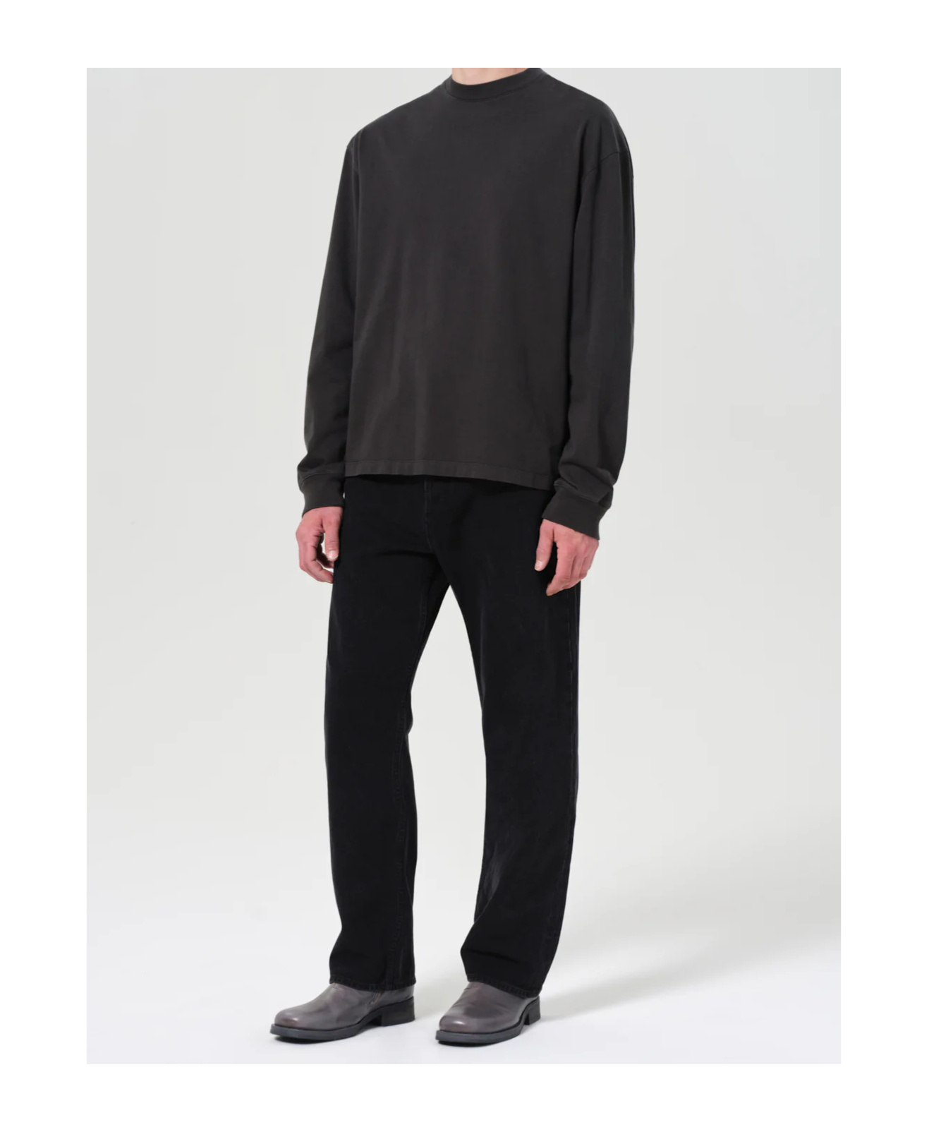 Agolde Long Sleeve Drop Shoulder Tee In Black