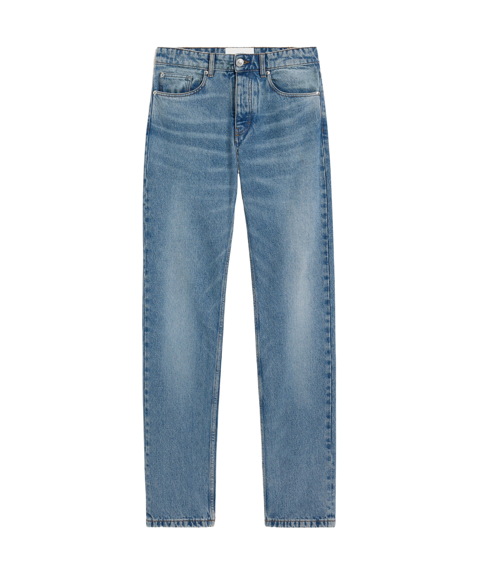 Ami Alexandre Mattiussi Ami Straight-leg Denim Jeans With Faded Blue Wash And Leather Accent