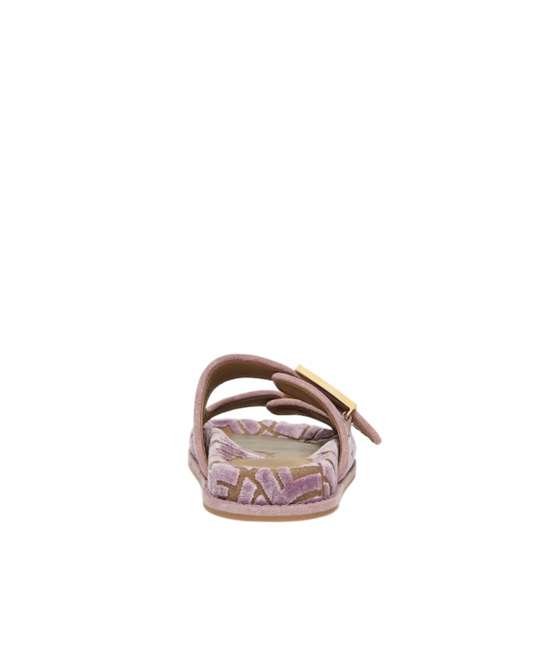 FENDI MAUVE PINK FF JACQUARD VELVET SLIDES