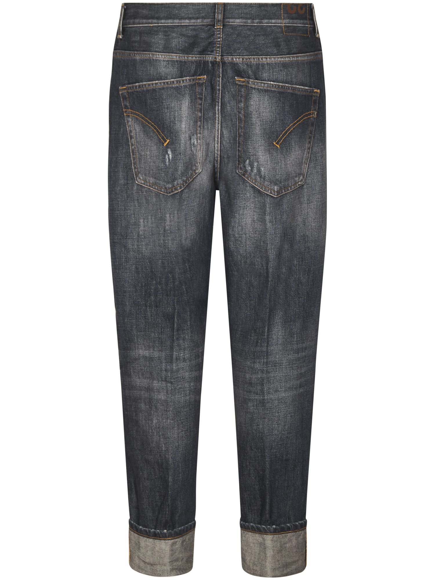 Dondup Relaxed Fit Distressed Denim Trousers With Rolled Cuffs In Black