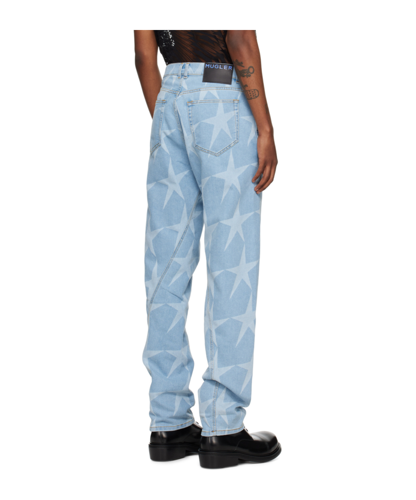 Mugler Star-patterned Denim Jeans In Blue