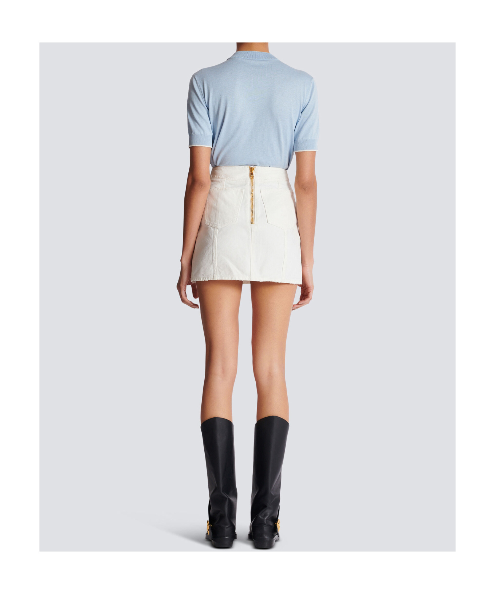 Balmain Skirt Cotton Canvas Gold Buttons In White