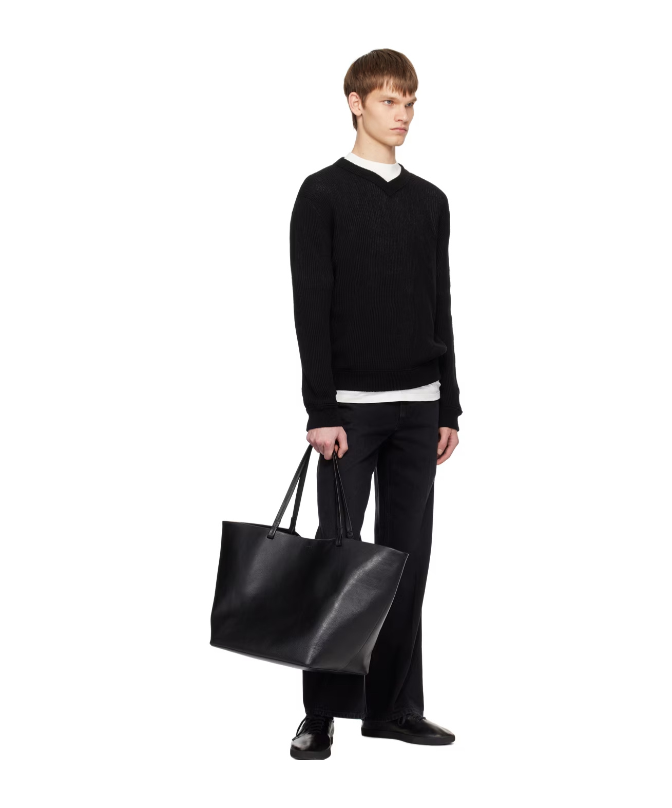 The Row Corbin Chevron-knit Jumper In Black
