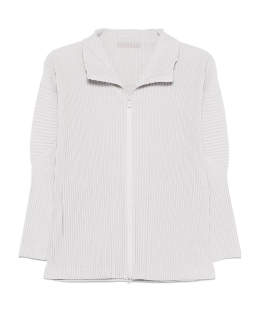 Issey Miyake Ribbed Texture Longline Zippered Shirt In White