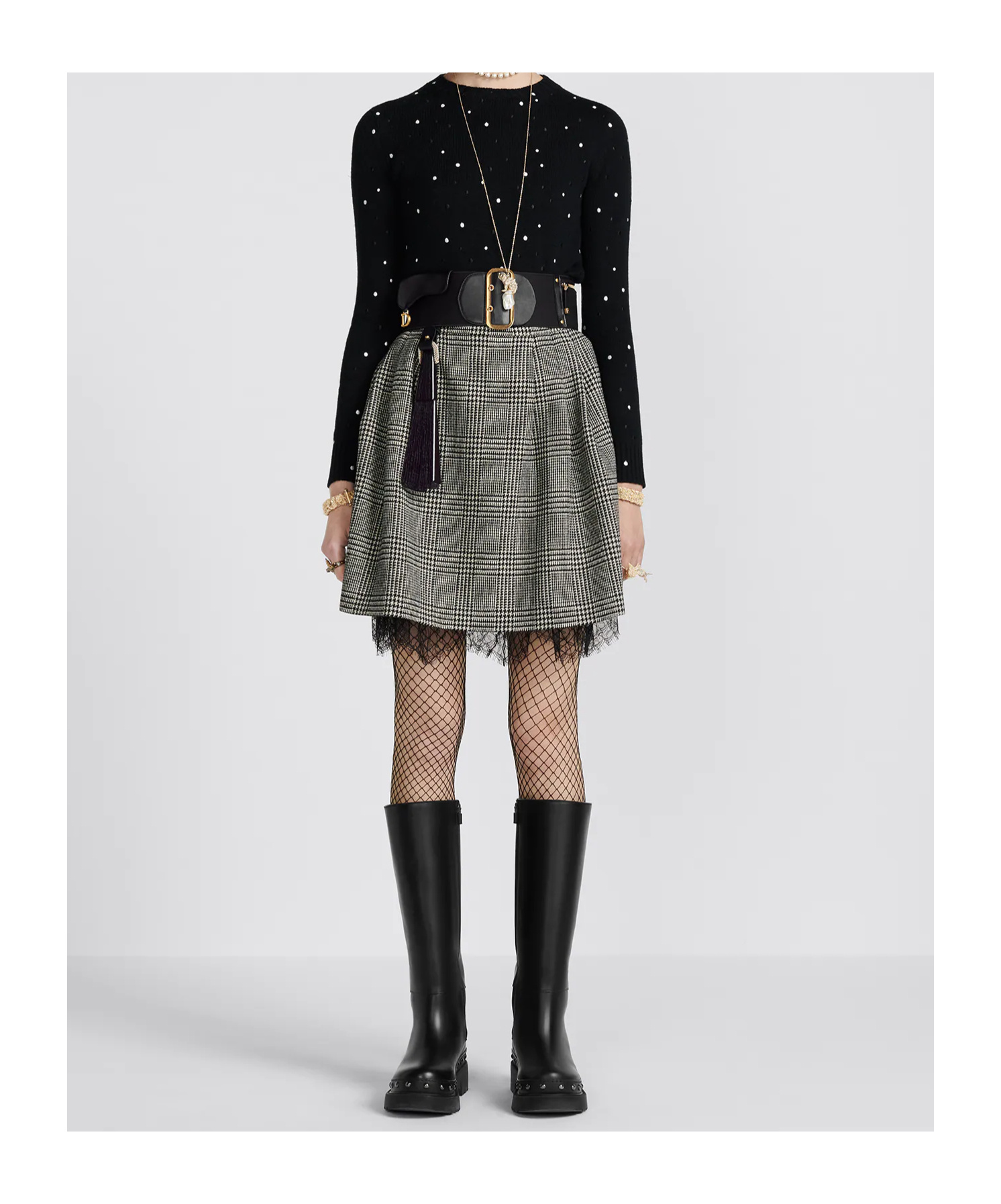 Dior Lace Detail Skirt In Black