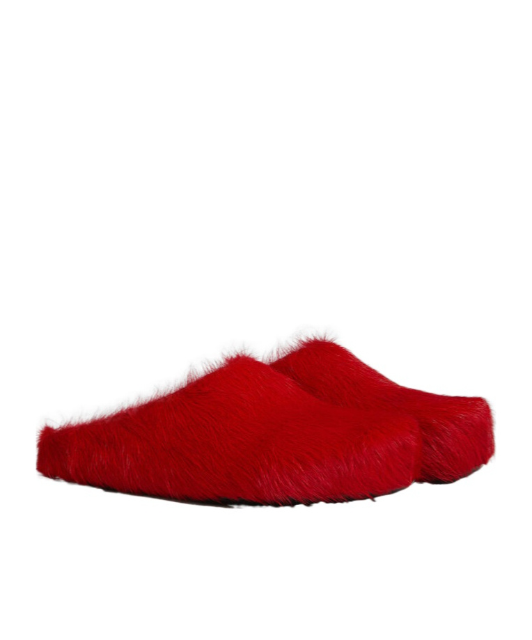 Marni Sabot Brushed Leather Slides In Red