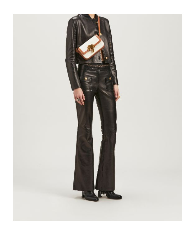 Shop Palm Angels Mid-rise Leather Flared Trousers In Black