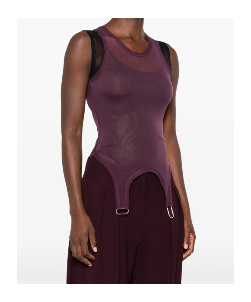 Mugler Semi-transparent Layered Jumpsuit In Brown