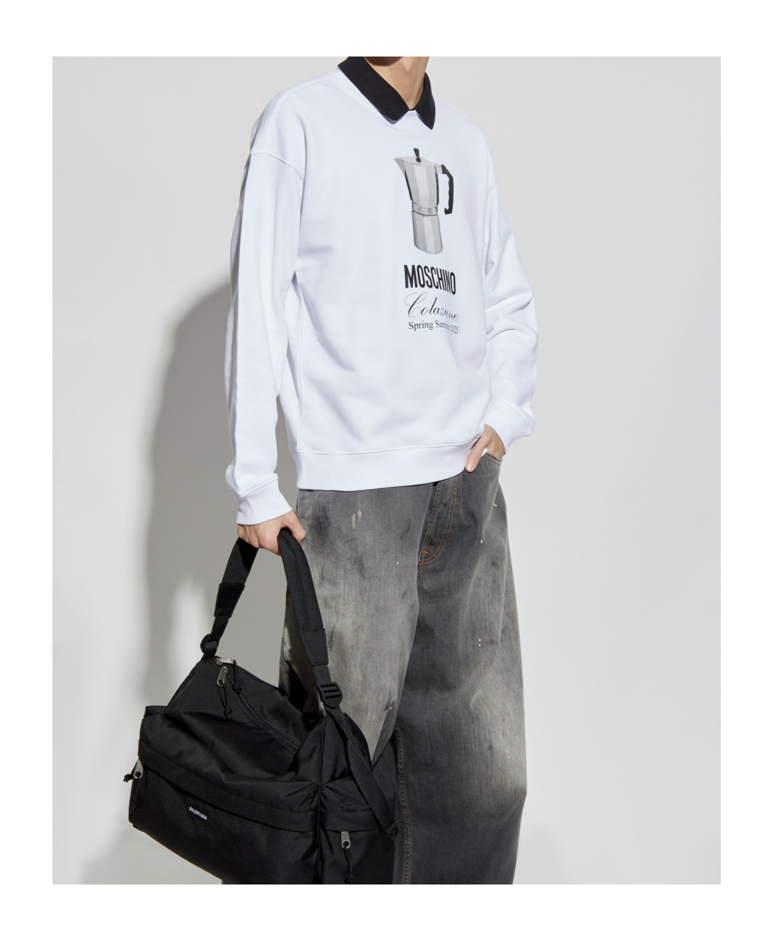 Moschino Morning Graphic Print Crew Neck Sweatshirt In White