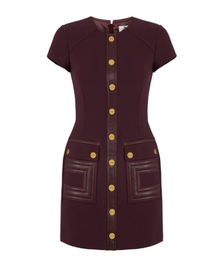 Elisabetta Franchi Merlot Dress With Faux Leather Inserts In Burgundy