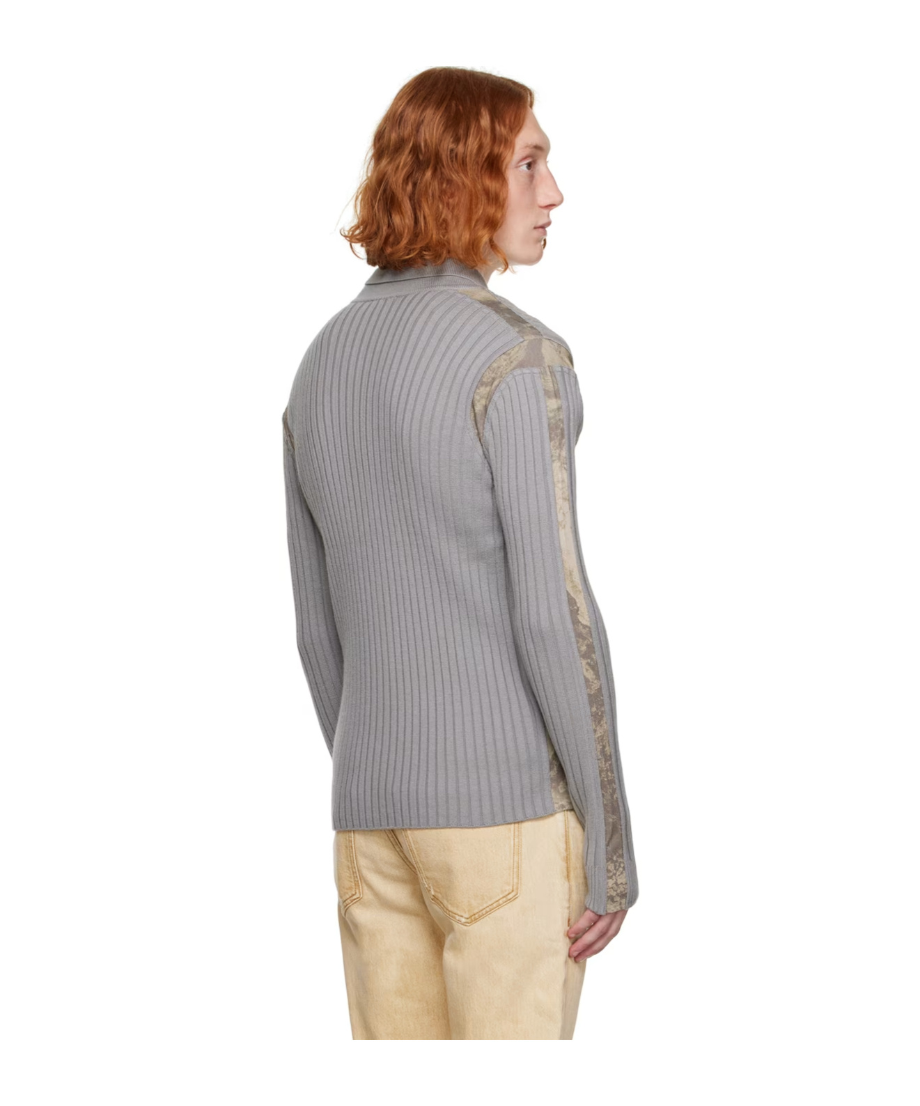 Diesel Ribbed-knit Zipped Cardigan In Gray
