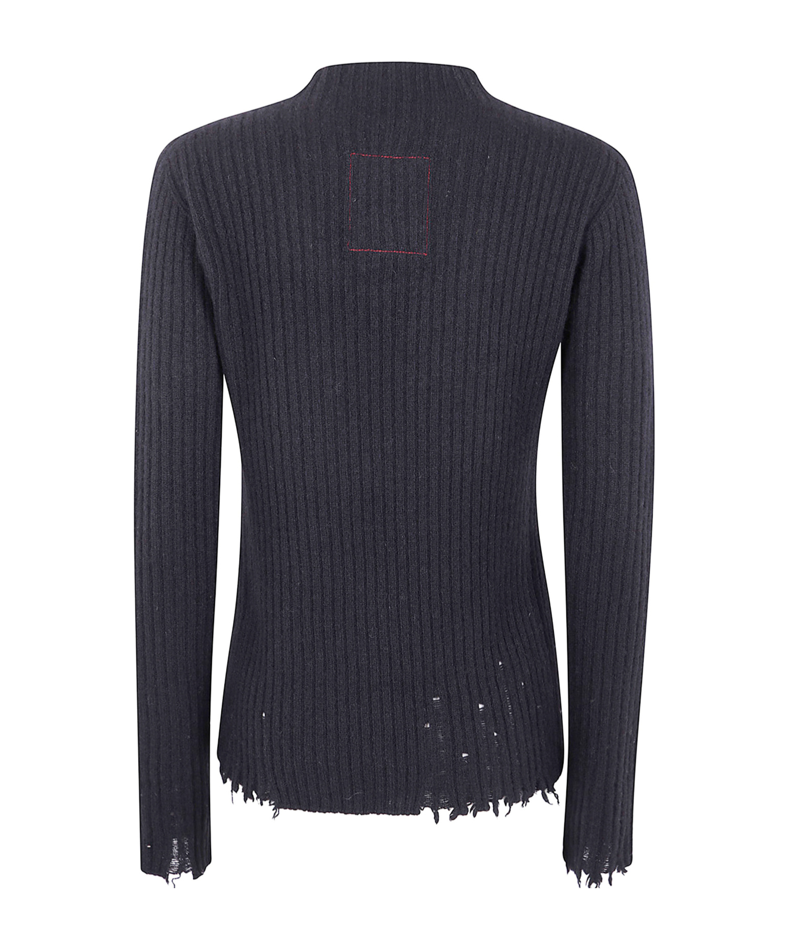 Uma Wang Ribbed Frayed-hem Sweater In Black