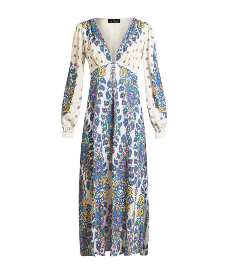 Etro Paisley Print V-neck Midi Dress In Blue