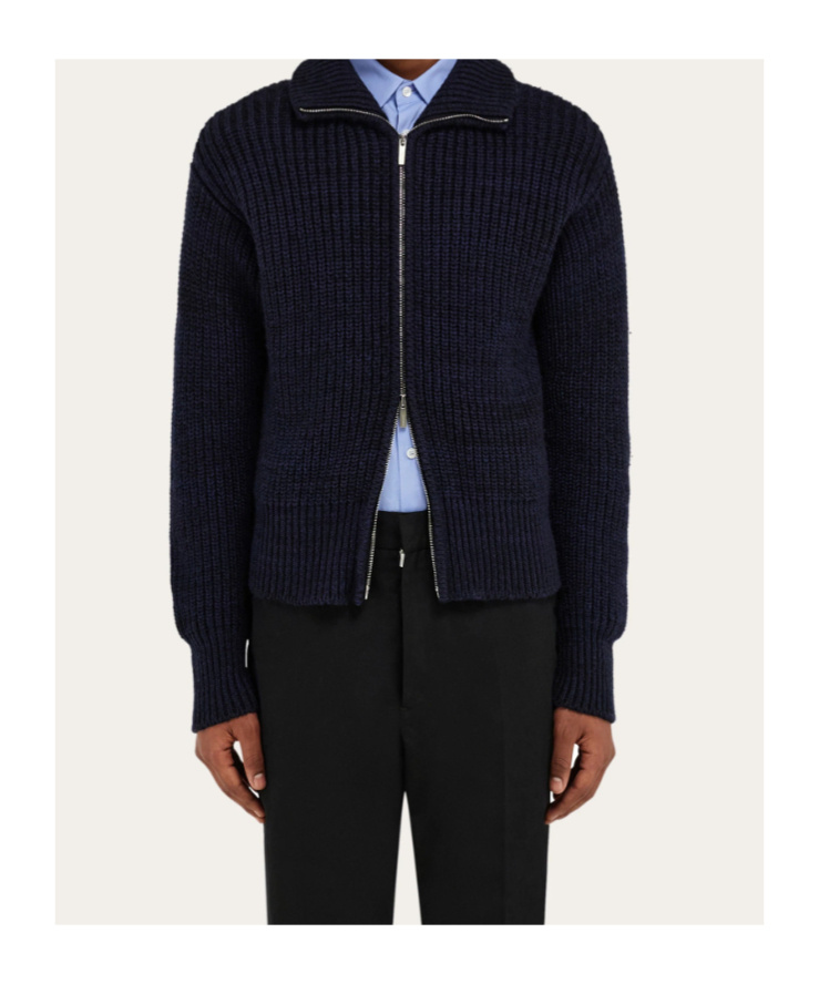 Ferragamo Knitted Blouson In Blue