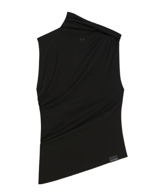 Courrèges Asymmetric Sleeveless Fitted Stretch Top In Black