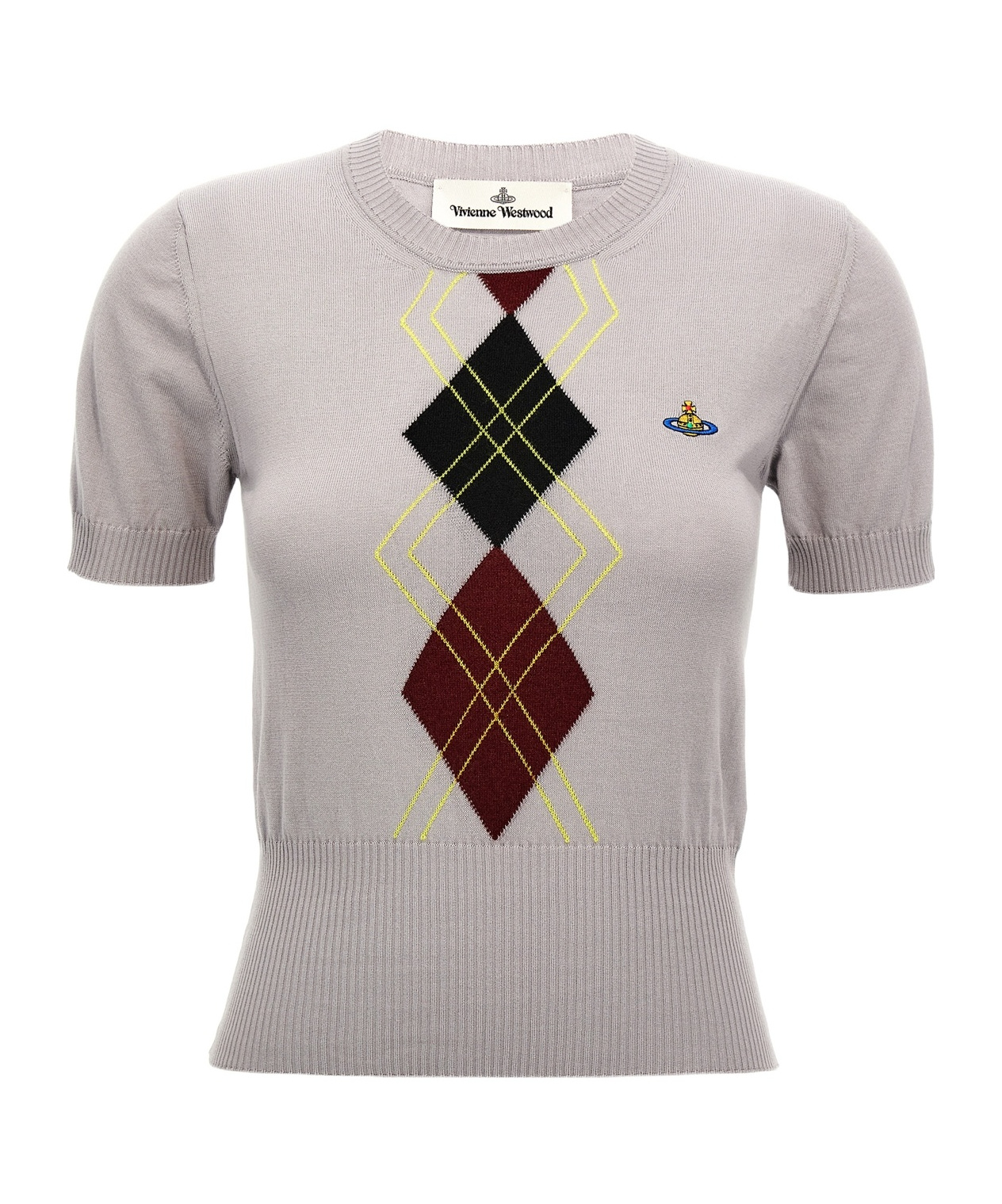 Vivienne Westwood Mens Pigeon Grey Argyle-pattern Orb-embroidery Cotton-blend Knitted Top In Gray