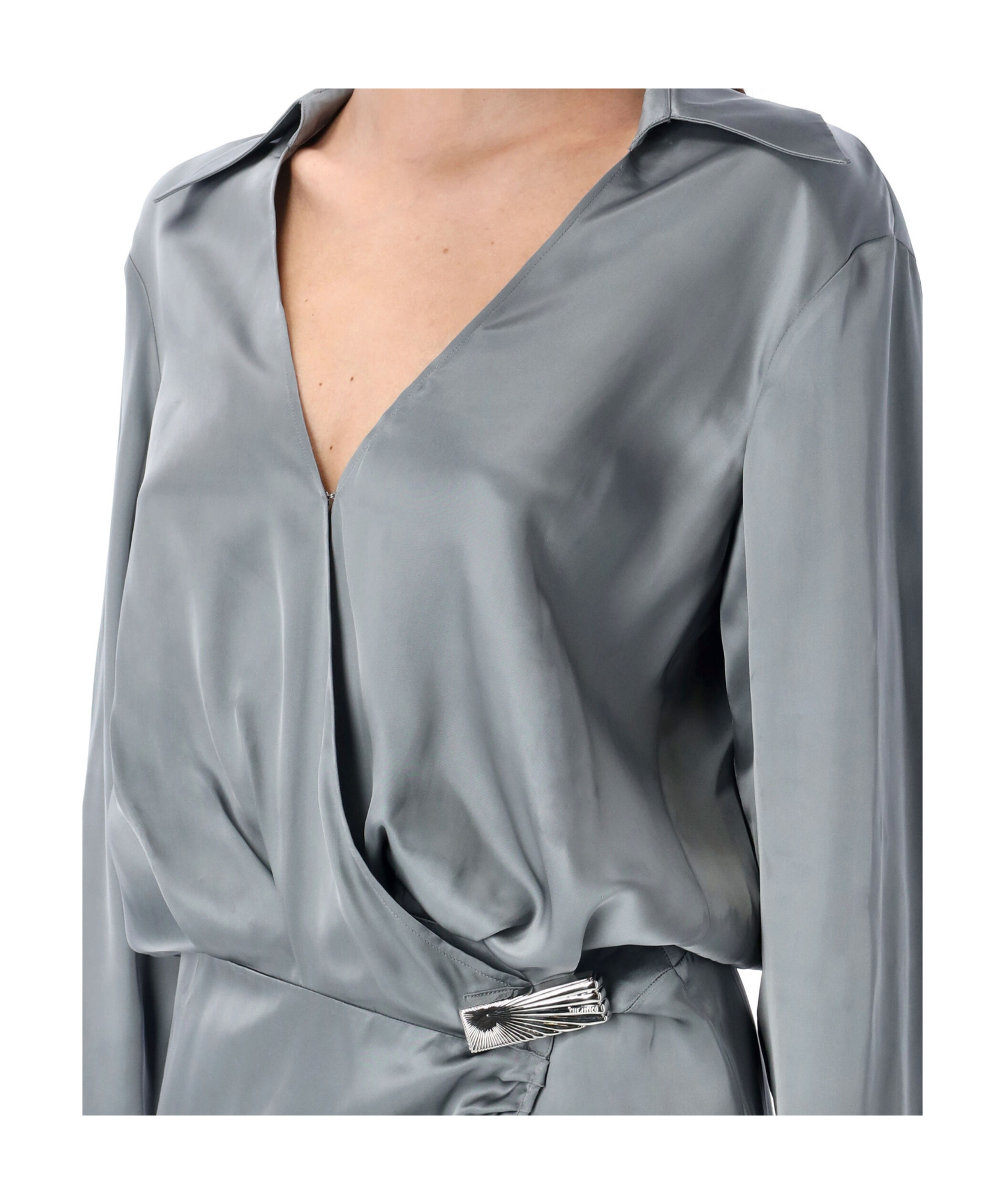 Attico Satin Dress Metallic Accent In Gray
