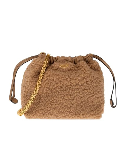 MOSCHINO MOSCHINO FAUX-SHEARLING DRAWSTRING SHOULDER BAG 