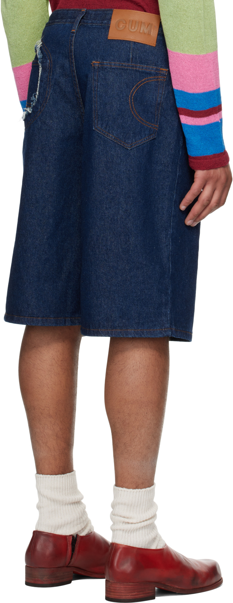 Edward Cuming Indigo Lightweight Denim Circle Window Shorts In Blue