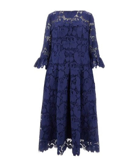 Talbot Runhof Lace Long Sleeve Dress In Blue