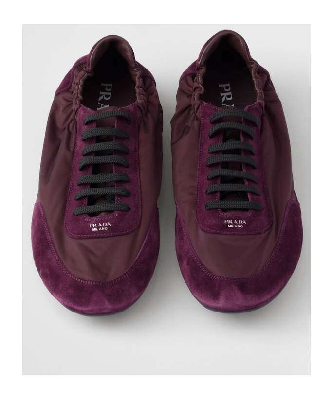 Prada Collapse Re-nylon And Suede Sneakers In Wine Red