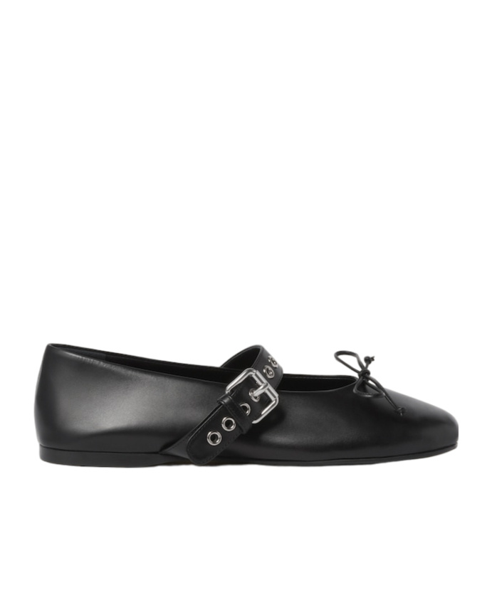 Miu Miu Buckled Leather Ballerina Shoes In Black
