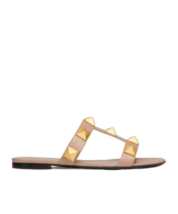 Shop Valentino Roman Stud Slide Sandals In Nude