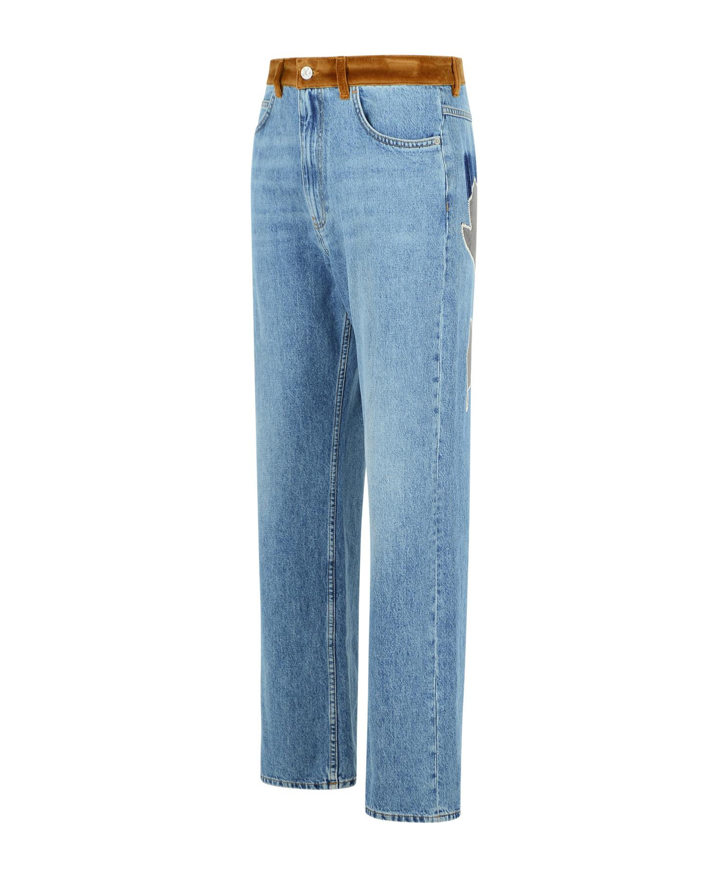 Marni Denim Trousers With Floral Patch Detail In Blue