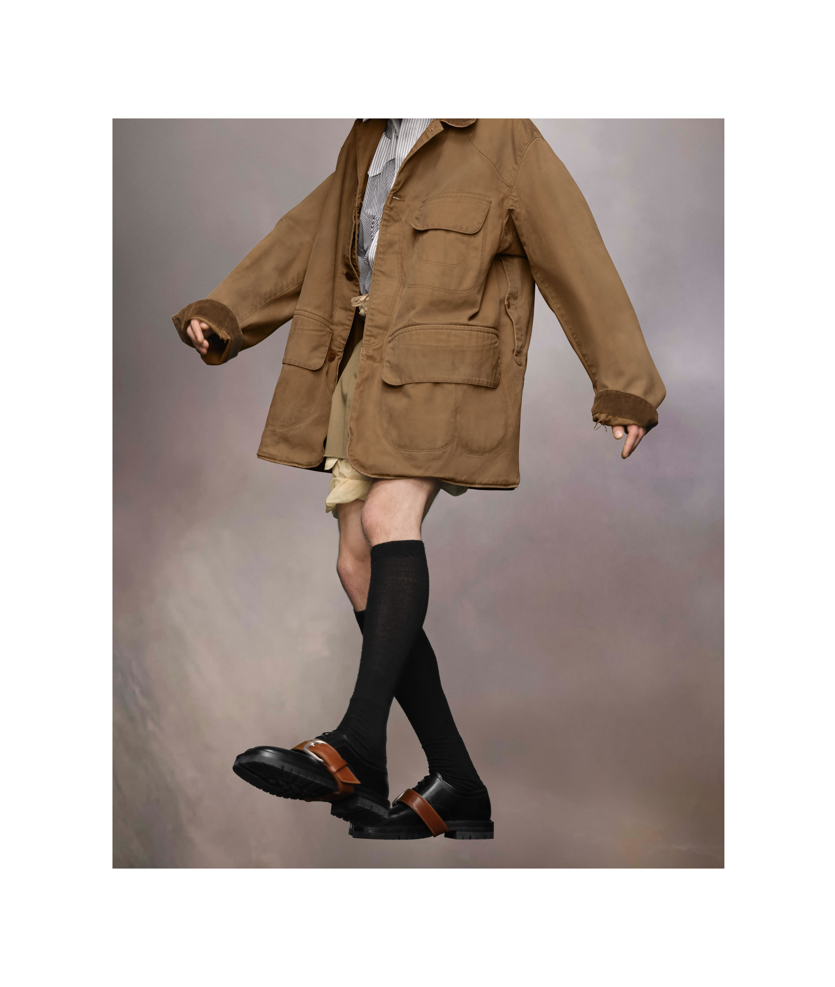 Maison Margiela Corduroy Collar Waxed Coat Man Ochre In Brown