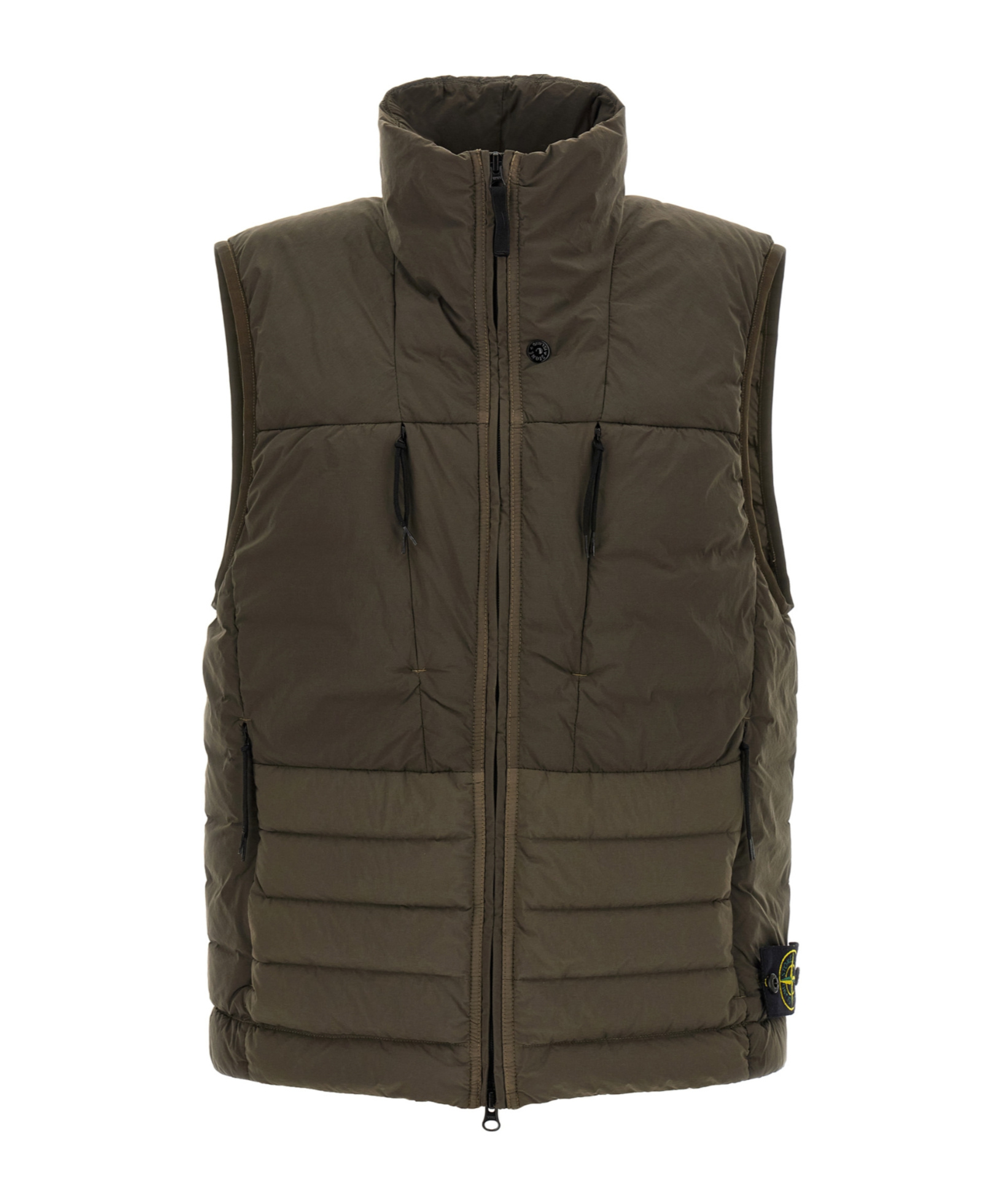 Stone Island Quilted High Collar Sleeveless Side Pockets Vest In Green