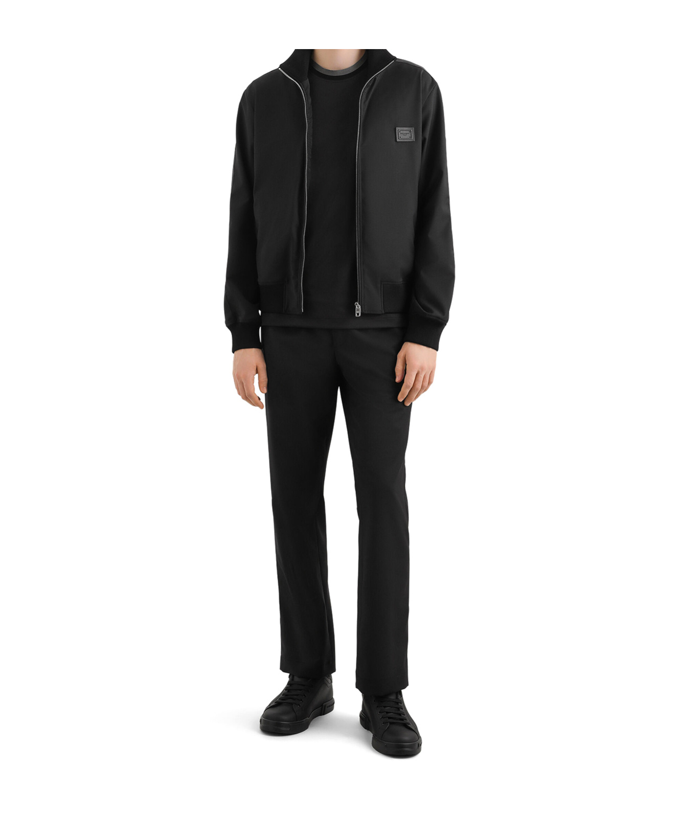 Dolce & Gabbana Zip-up Bomber Jacket With Logo Patch In Black