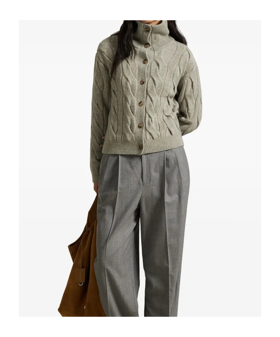 Polo Ralph Lauren Full Zip Cable Knit Sweater Cardigan In Neutral