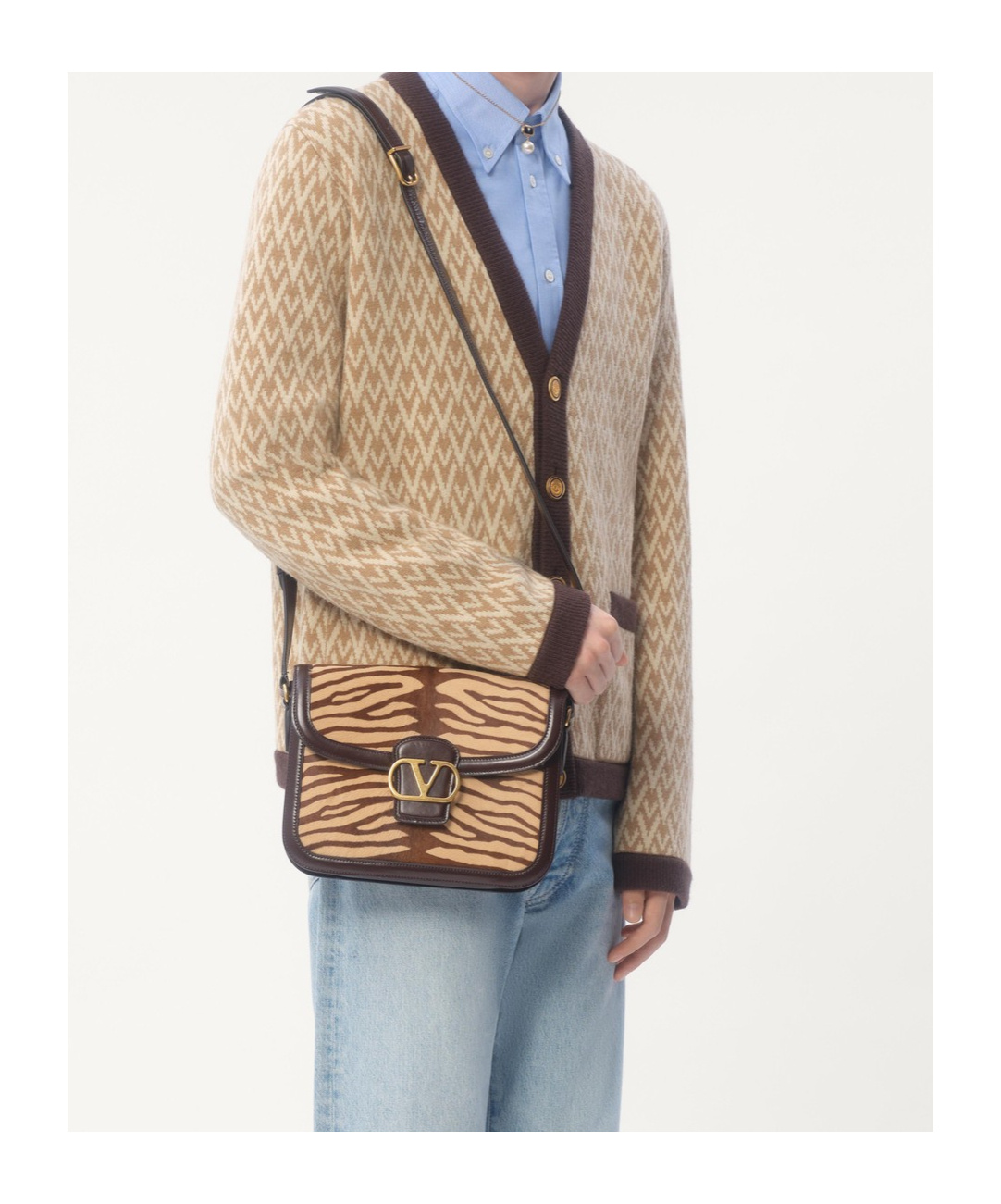 Valentino Toute La V Cardigan In Toutelavbeigecrema