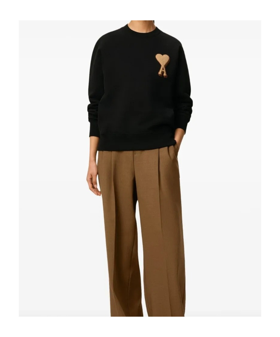 Ami Alexandre Mattiussi Classic Crew Neck Sweatshirt With Iconic Heart Emblem In Black