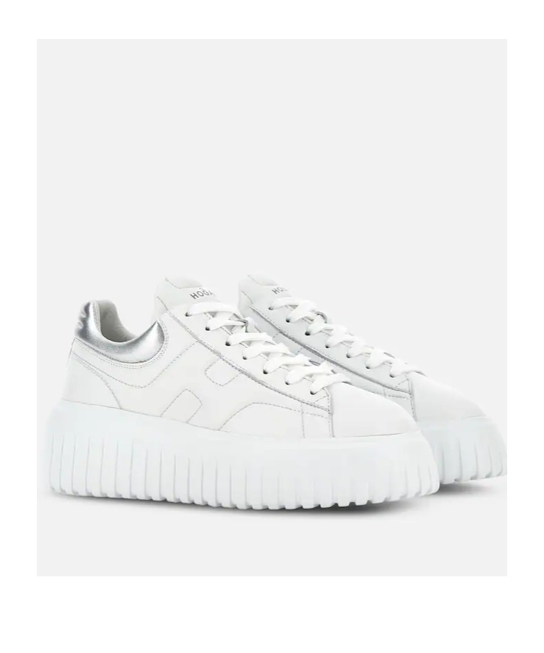 Hogan Striped Leather Lace-up Sneakers With H Detail In White