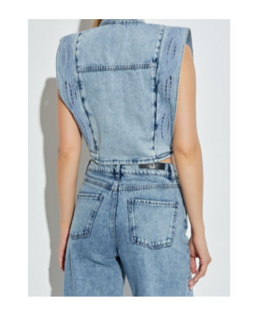 Iro Rosye Broderie-anglaise Denim Jacket In Blue