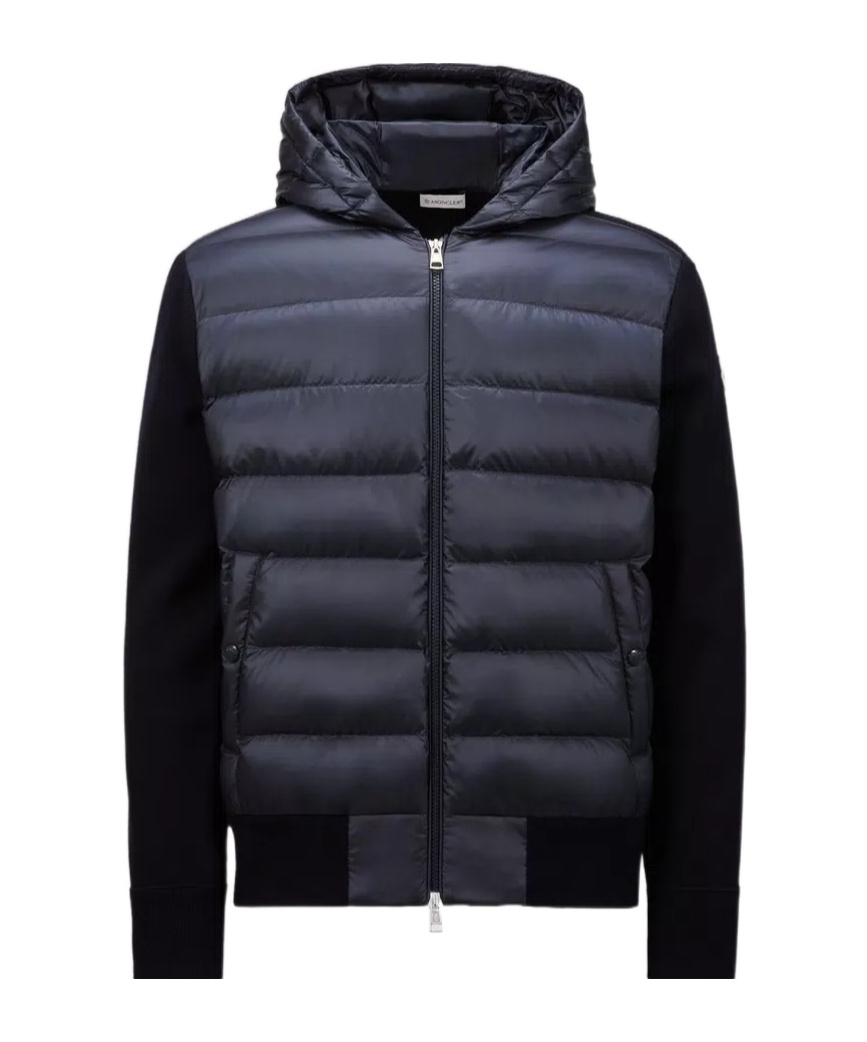Moncler Hooded Quilted Front Cardigan Knitwear In Black