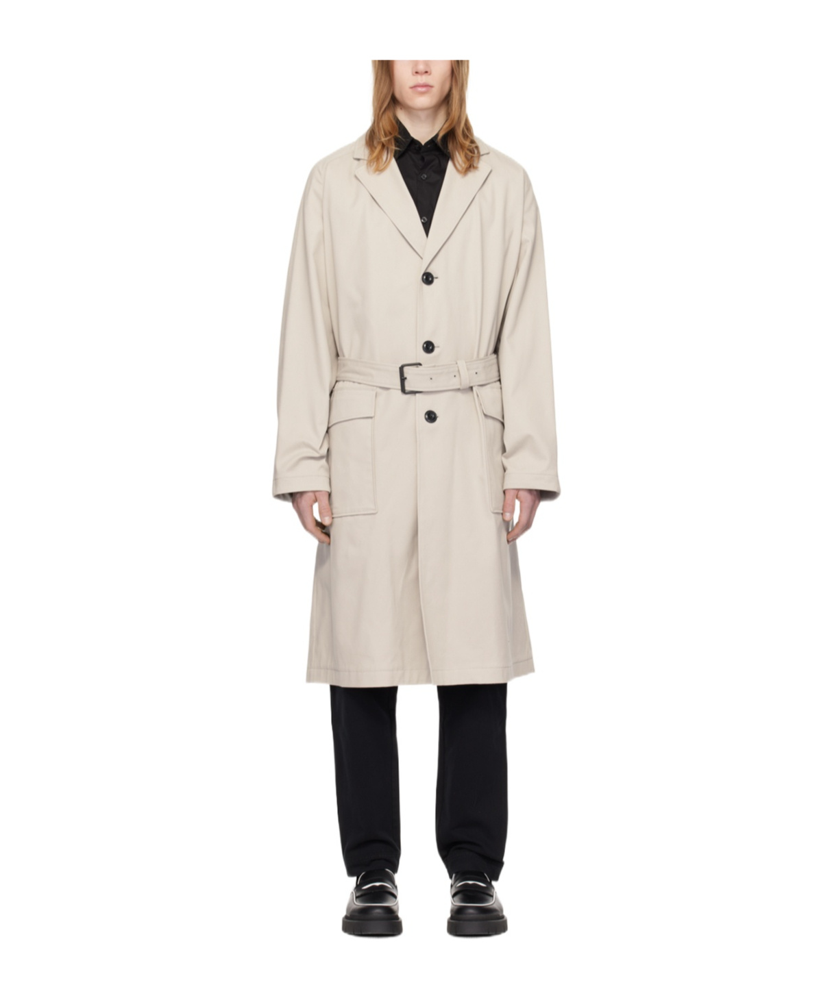 Shop Hugo Boss Lapel Long-sleeved Trench Coat In White