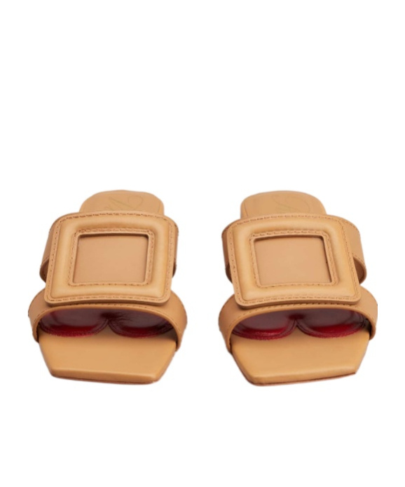 Roger Vivier Stitching Buckle Mules In Leather In Brown