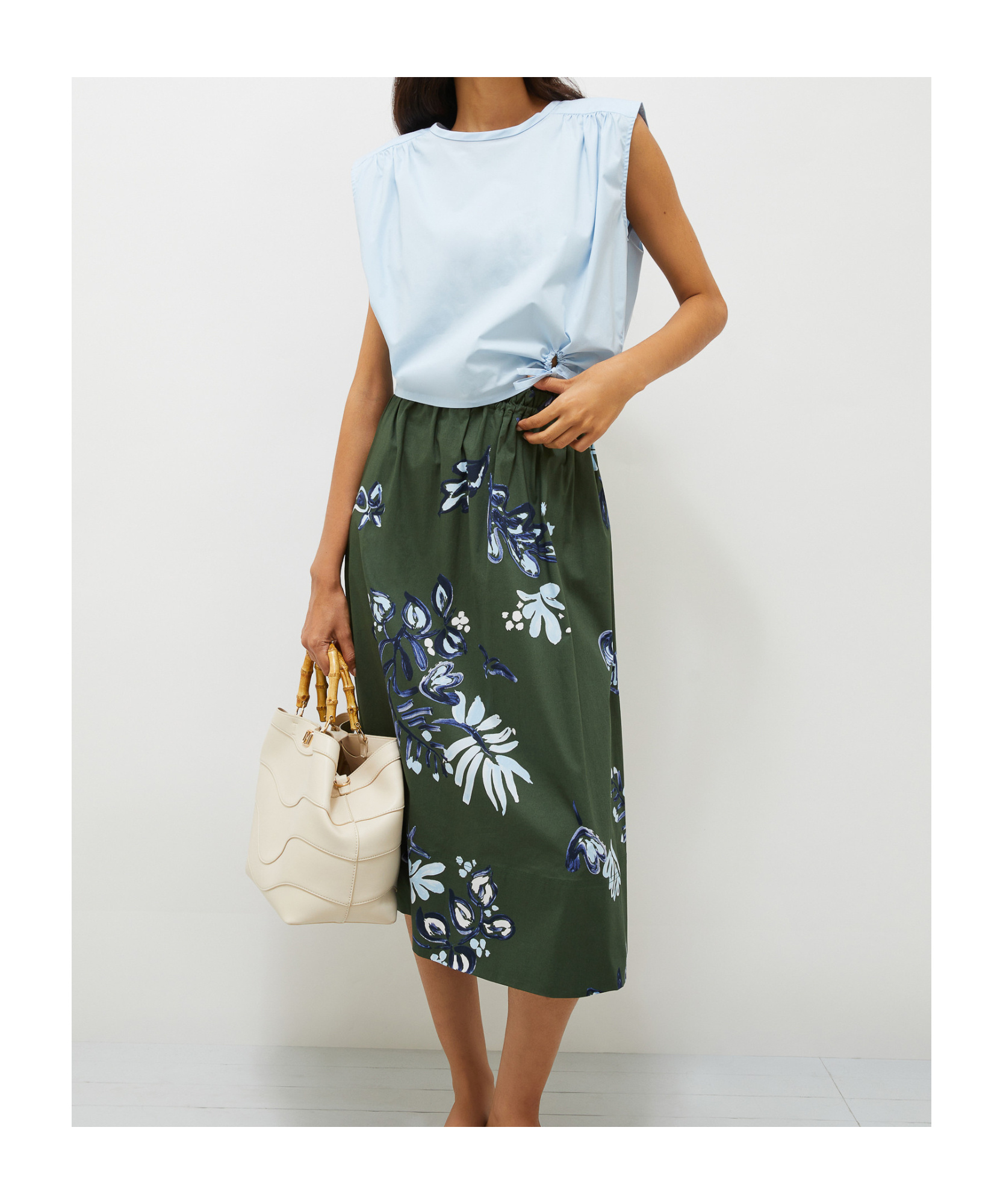 Marella Stretch Cotton Blouse - Light Blue In White