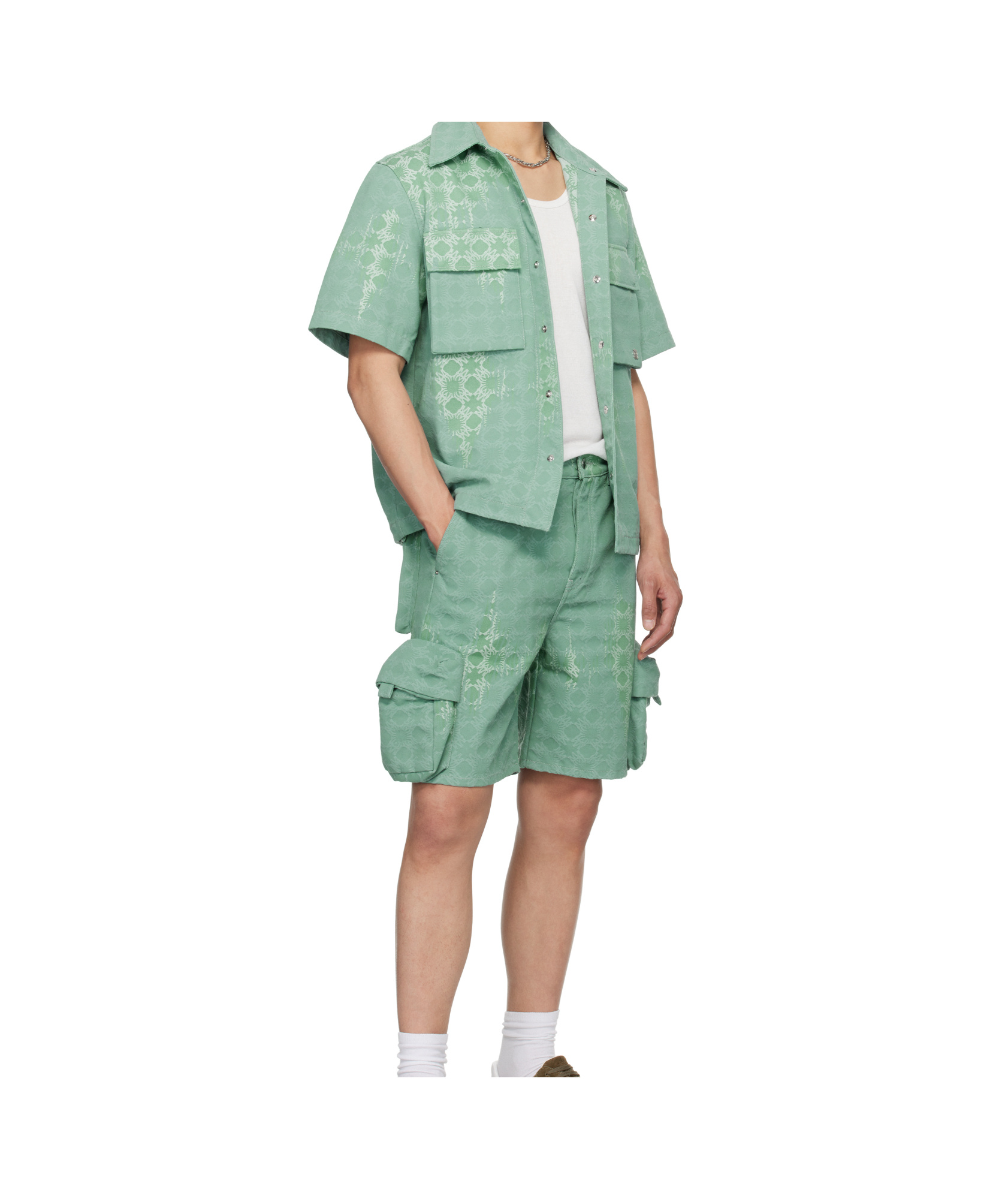 Amiri Green Ma Quad Bleached Cargo Shorts In Green