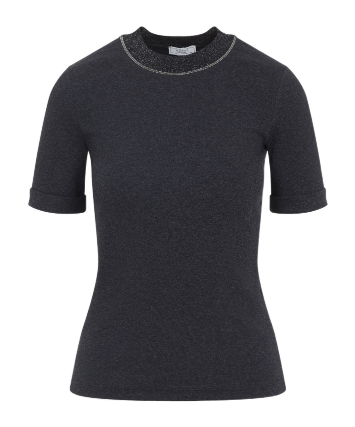 Peserico Ribbed Crew Neck T-shirt With Lurex Detail In Black