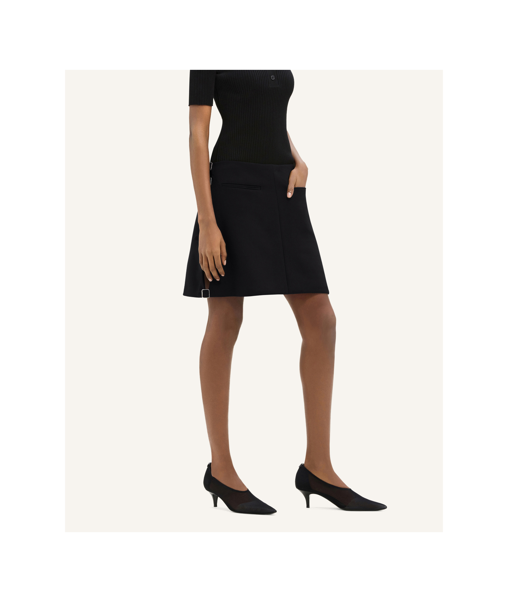 Courrèges Buckled Wool Miniskirt In Black