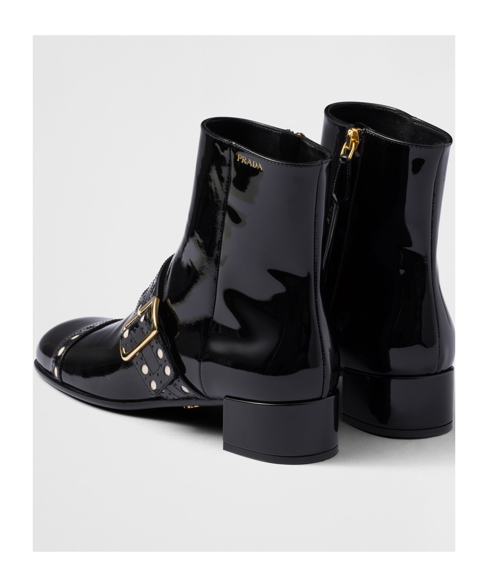 Prada Patent Leather Ankle Boots In Black