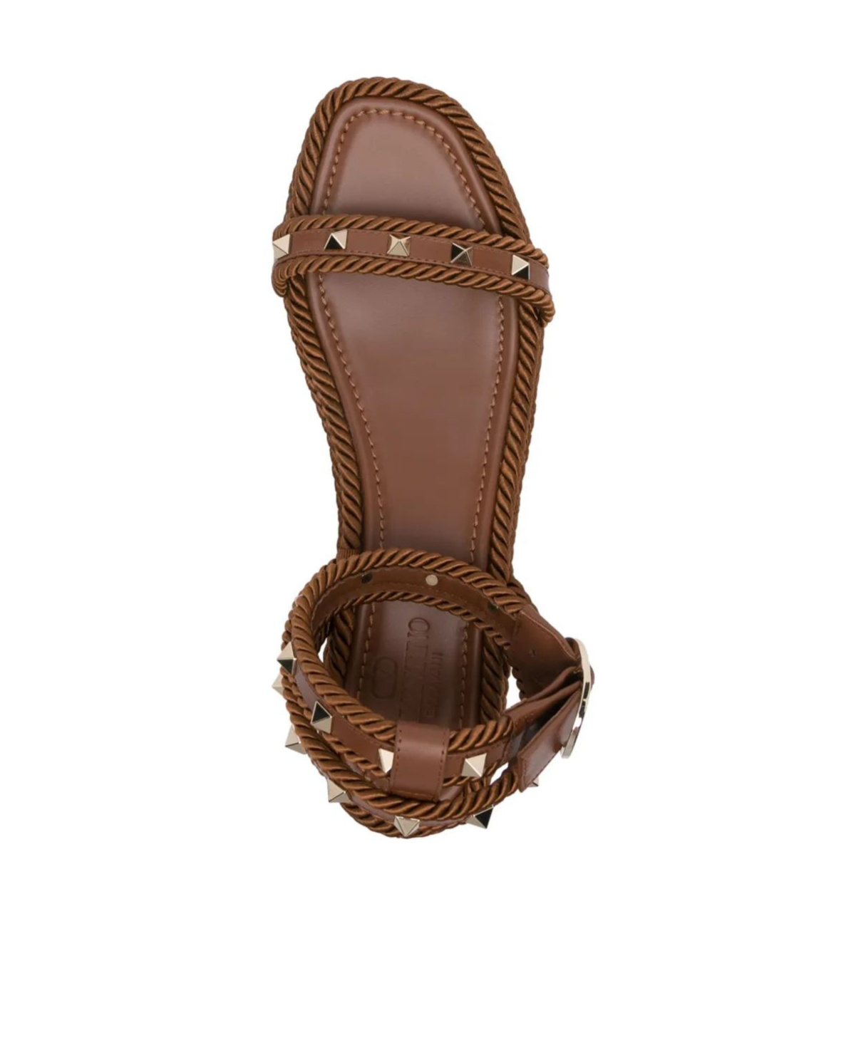 Valentino Studded Leather Cork Wedge Sandals In Brown
