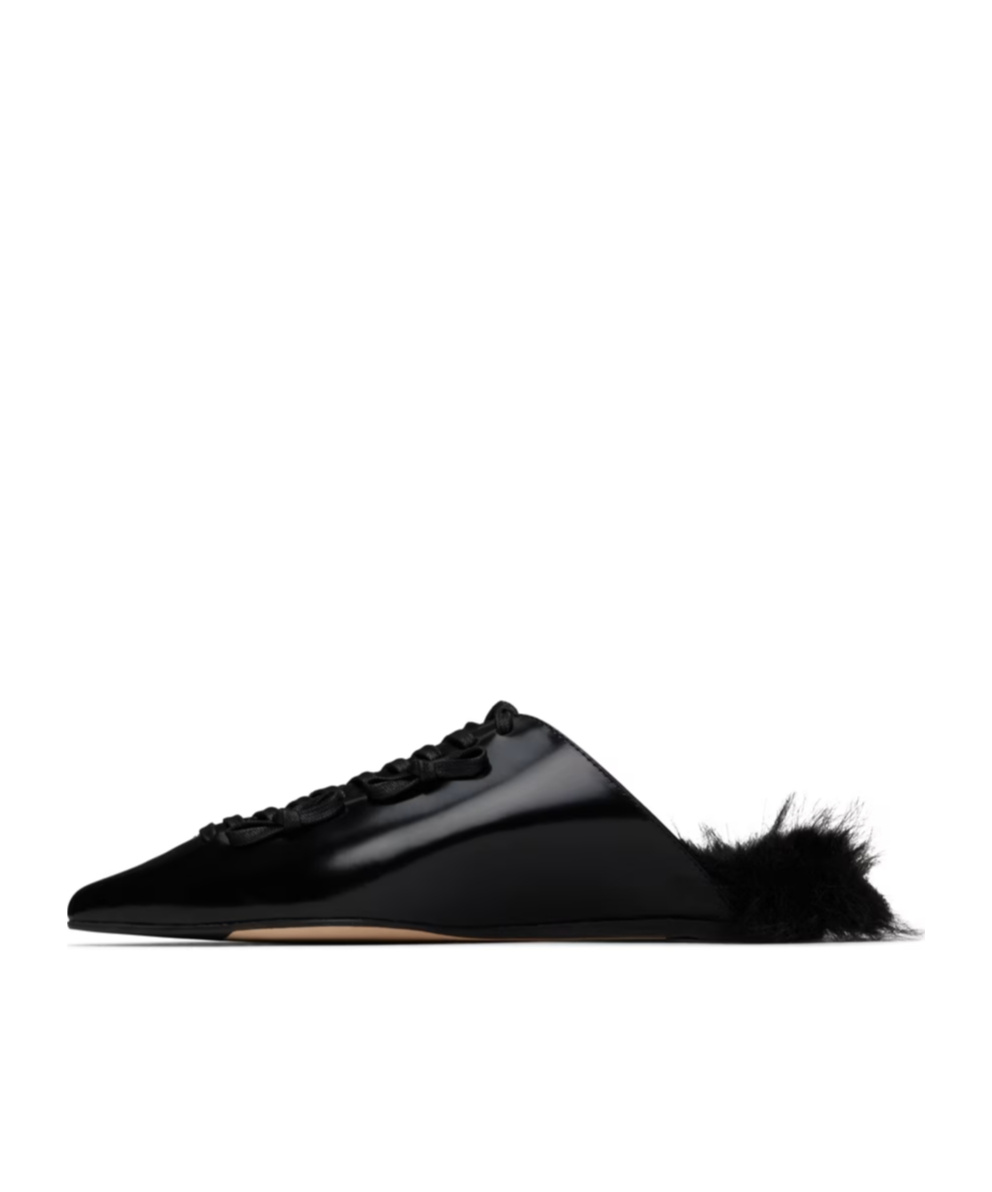 Simone Rocha Pointed-toe Faux-fur Muller Shoes In Black