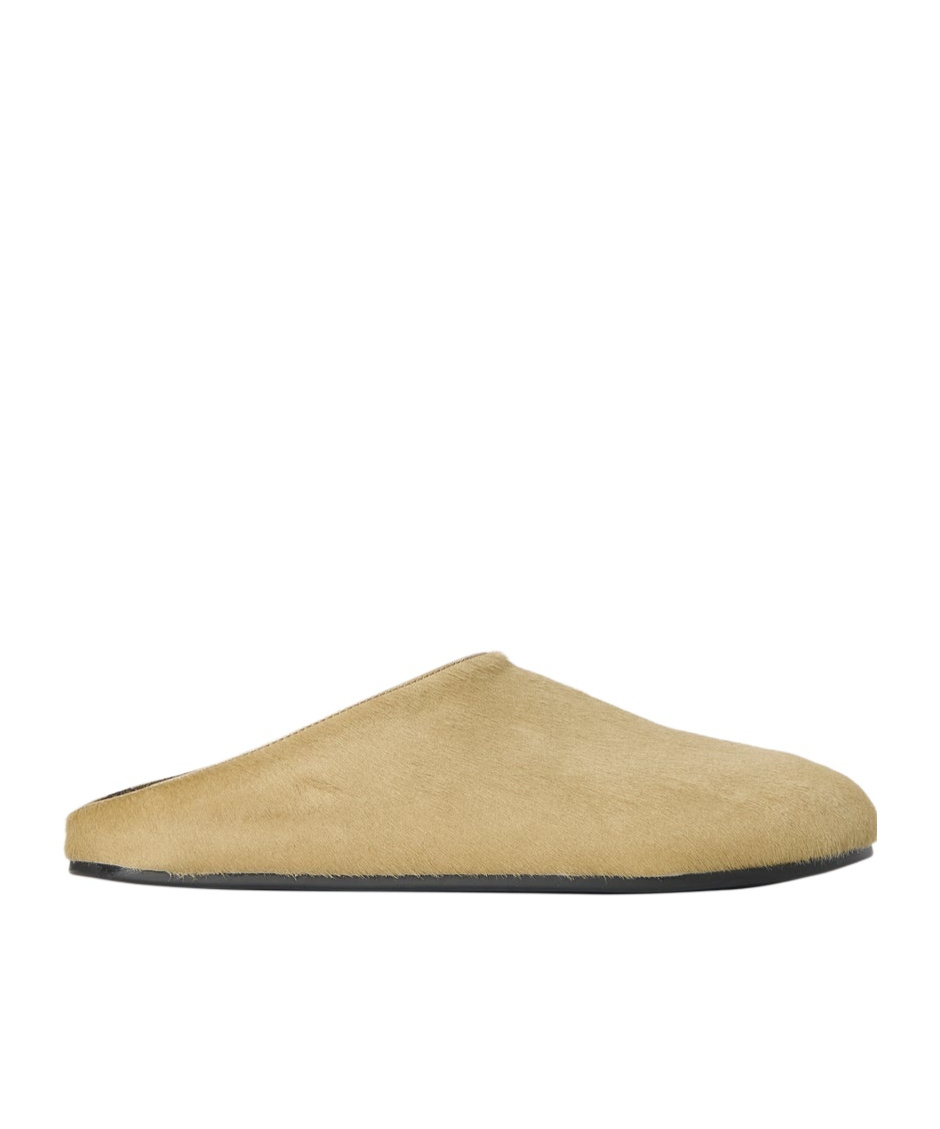 The Row Beige Calf Hair Hudson Slippers In Brown