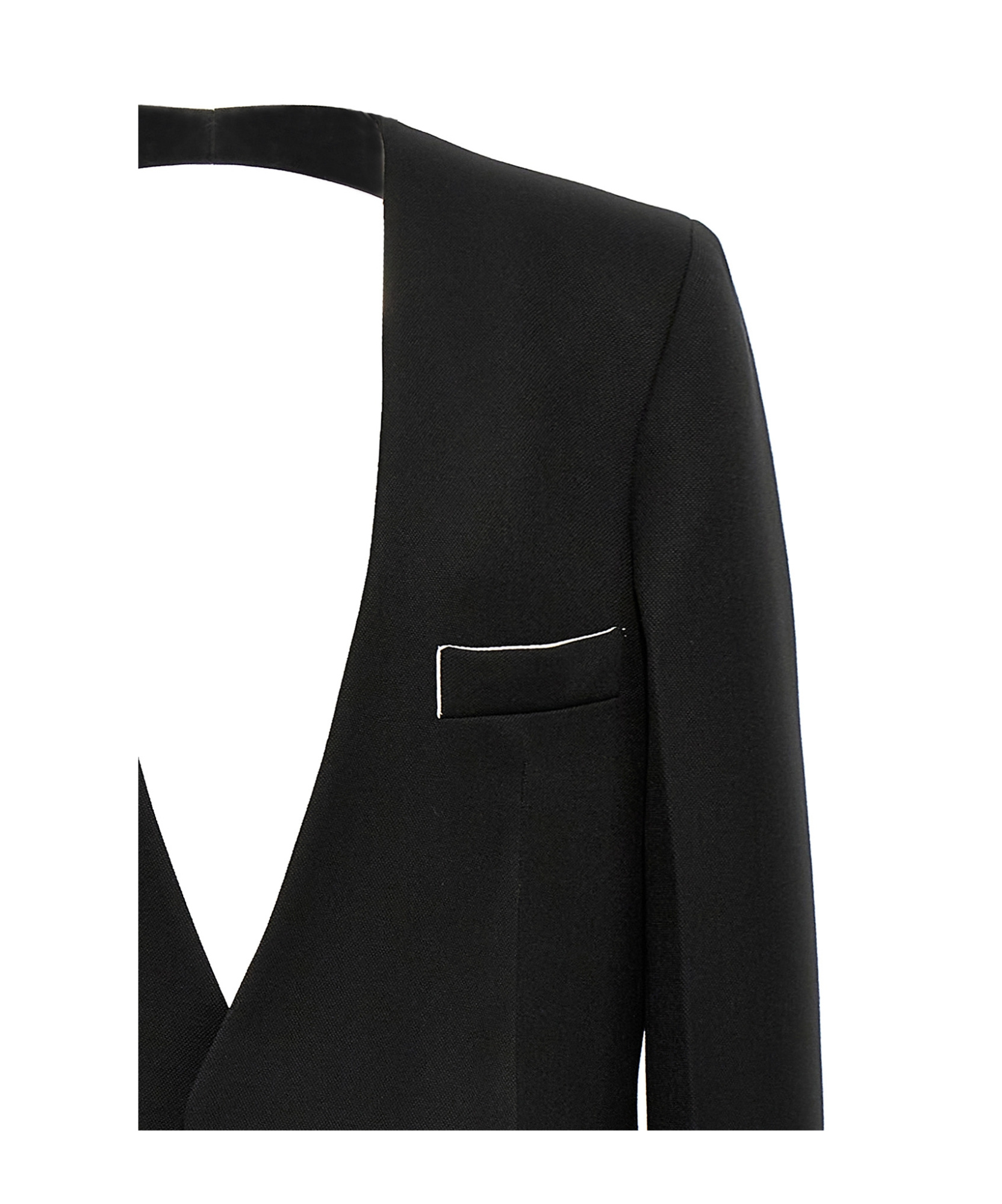 Victoria Beckham Backless Single-breasted Shrunken Collarless Jacket In Black